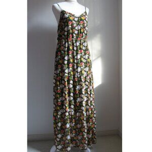 J Crew Mercantile Factory maxi dress long black floral yellow red 6 guc …